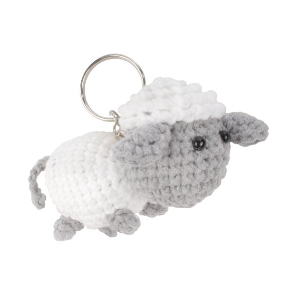 BambooMN Handmade Knitted Animal Keychains - Acrylic/Milk Cotton/Polyester - 1 Sheep Keychain