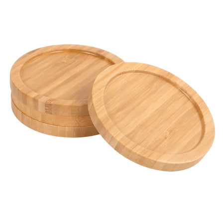 BambooMN Heavy Duty 100% Eco-Friendly Natural Bamboo Coasters - 3.75" - Round - 4 Piece Coaster Set