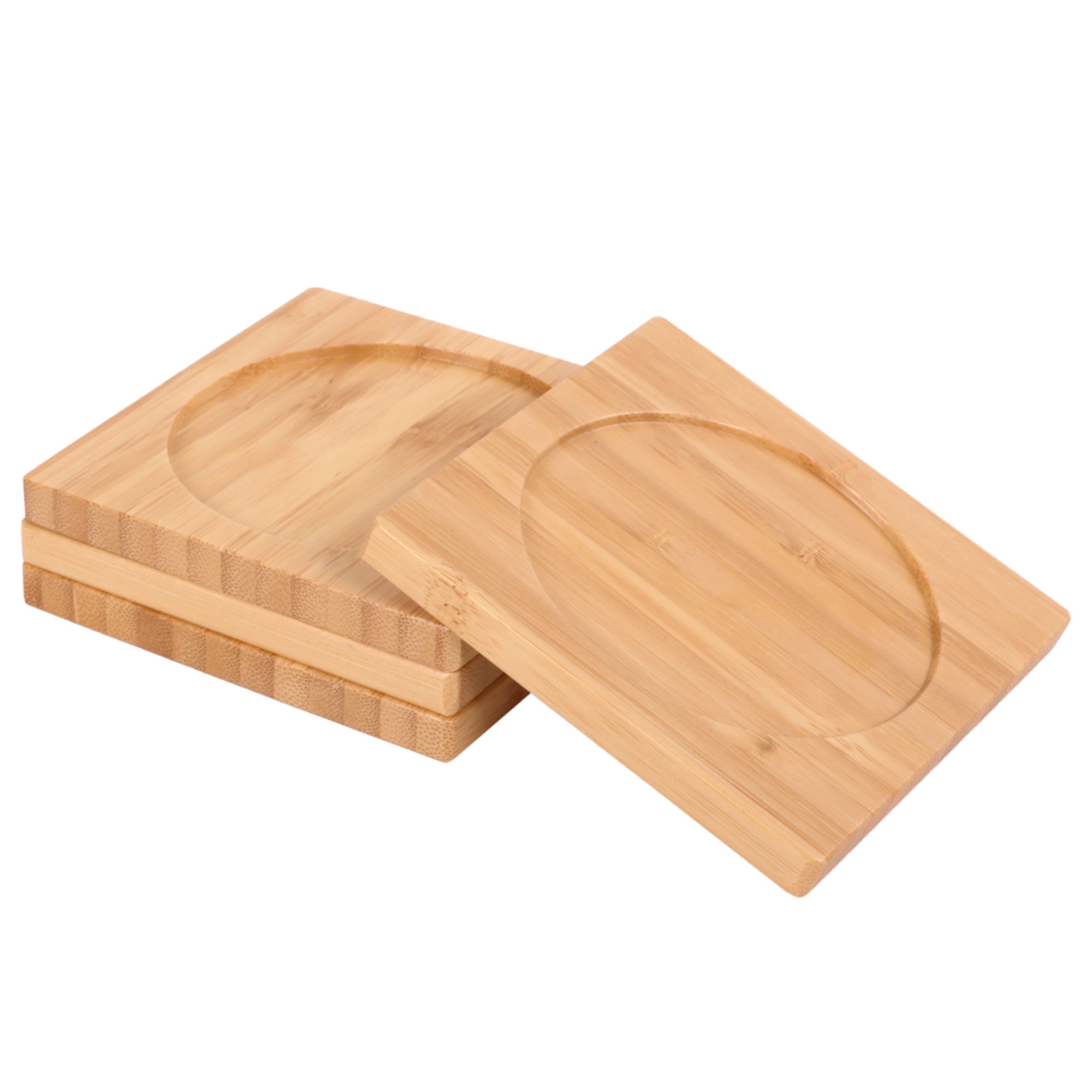 Eco-Friendly Natural Bamboo Square Coaster Set, 4 Pieces