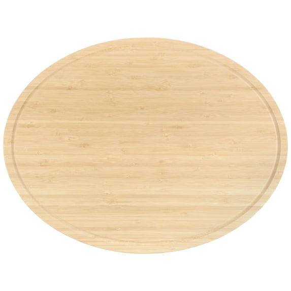 BambooMN Heavy Duty Premium Oval Shaped Cutting and Serving Board - 17" x 13" x 0.75" - Grooved/Flat - 2 Pieces
