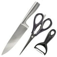 thumbnail image 1 of BambooMN High Carbon, Rust Resistant, Stainless Steel Chef Knife, Kitchen Shears,Swiss Style Fruit/Vegetable Peeler - 3 Piece Kitchen Set for Cooking, 1 of 6