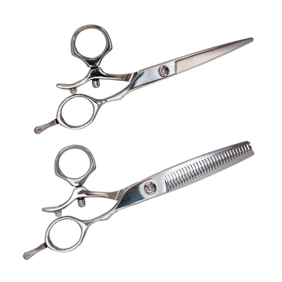 BambooMN Japanese Stainless Steel Precision 5.5" Razor Swivel and 6" Thinning Swivel Barber Hair Shears Set