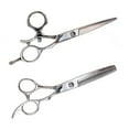 thumbnail image 1 of BambooMN Japanese Stainless Steel Precision 6" Razor Swivel and 6" Static Thinning Barber Hair Shears Set, 1 of 6