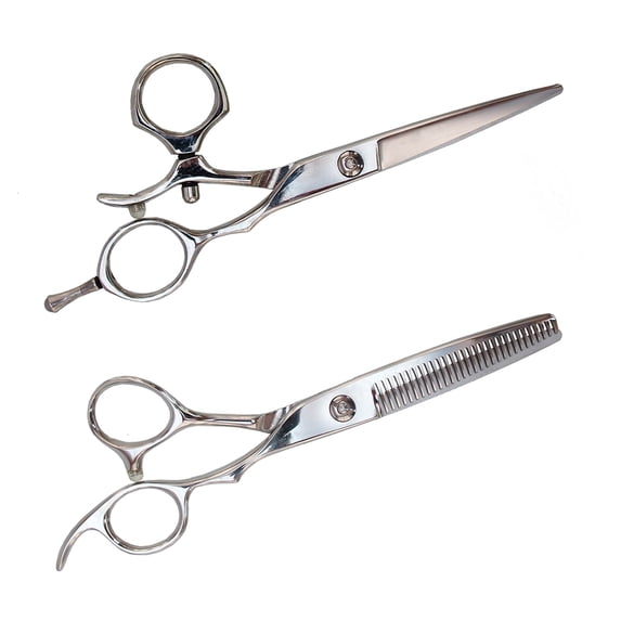 BambooMN Japanese Stainless Steel Precision 6" Razor Swivel and 6" Static Thinning Barber Hair Shears Set