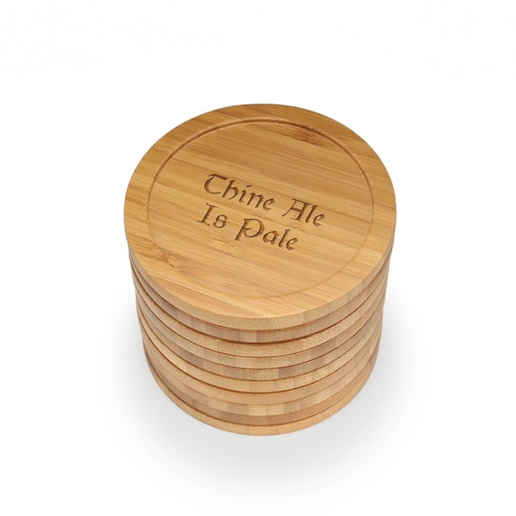 BambooMN - Laser Engraved Coasters - Dark Ales Phrases - Round - Thine Ale is Pale - 10 Pcs