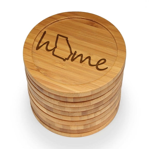BambooMN Laser Engraved Coasters - Home w/ State - Style 1 - Round - Georgia - 100 Pieces