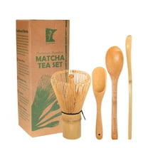 BambooMN Matcha Whisk Set - Golden Chasen (Tea Whisk), Chashaku (Hooked Bamboo Scoop), Tea Spoon, Deep Scoop - 1 Set