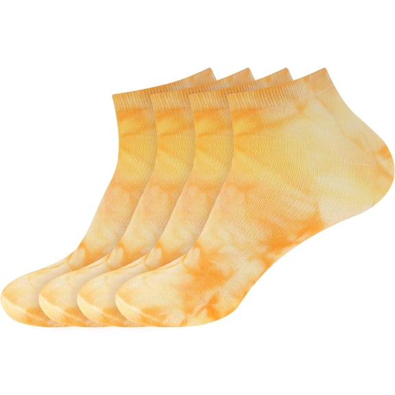BambooMN Men's Rayon from Bamboo Tie-Dye Ankle Socks - Yellow Orange - 4 Pairs