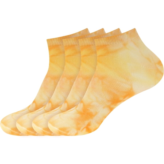 BambooMN Men's Bamboo Athletic Tie Dye Ankle Socks - Yellow Orange - 4 Pairs