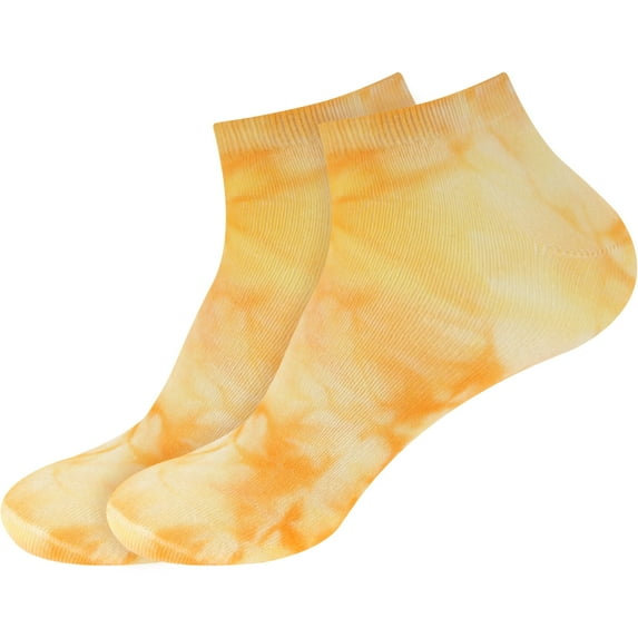 BambooMN Men's Bamboo Athletic Tie Dye Ankle Socks - Yellow Orange - Extra Large - 2 pairs