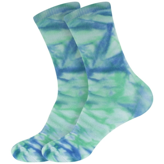 BambooMN Men's Bamboo Tie Dye Crew Socks - Blue Green - Extra Large - 2 pairs