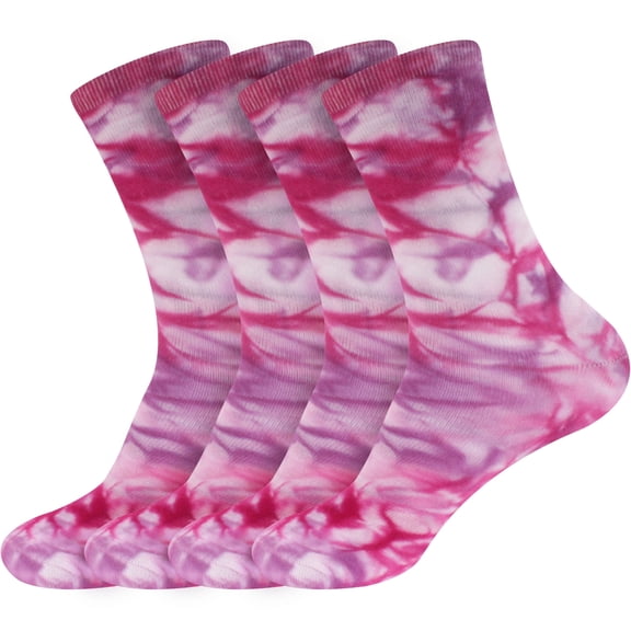 BambooMN Men's Bamboo Tie Dye Crew Socks - Purple - 4 pairs