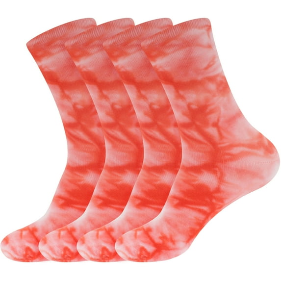 BambooMN Men's Bamboo Tie Dye Crew Socks - Red - Extra Large - 4 pairs