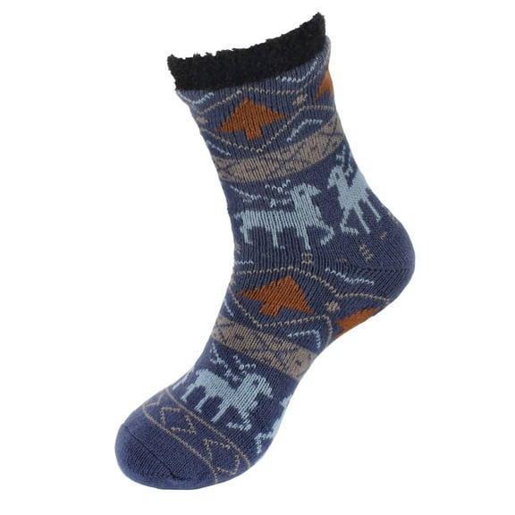 BambooMN Men's Cabin Double Layer Thick Soft Warm Fuzzy Comfy Home Socks - Style 08 - Extra Large - 1 Pair