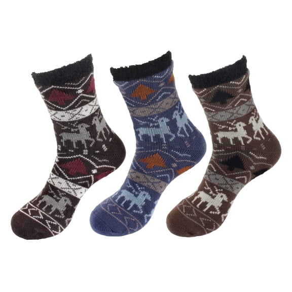 BambooMN Men's Cabin Double Layer Thick Soft Warm Fuzzy Comfy Home Socks, 3 Pairs Asst C, Extra Large