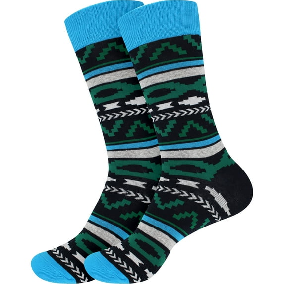 BambooMN Men's Cotton Colorful Design Dress Socks - Color 5 - 2 Pairs