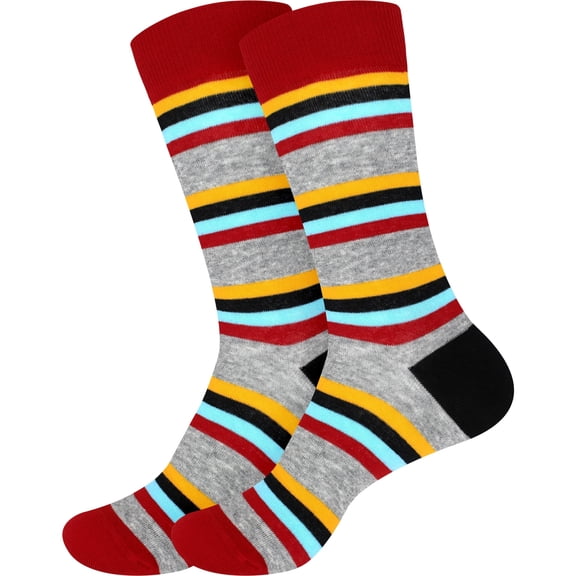 BambooMN Men's Cotton Colorful Design Dress Socks - Color 6 - 2 Pairs