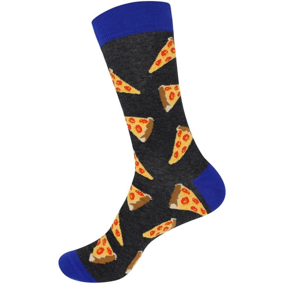 BambooMN Men's Cotton Colorful Design Novelty Dress Socks - Pizza Slices - 1 Pair