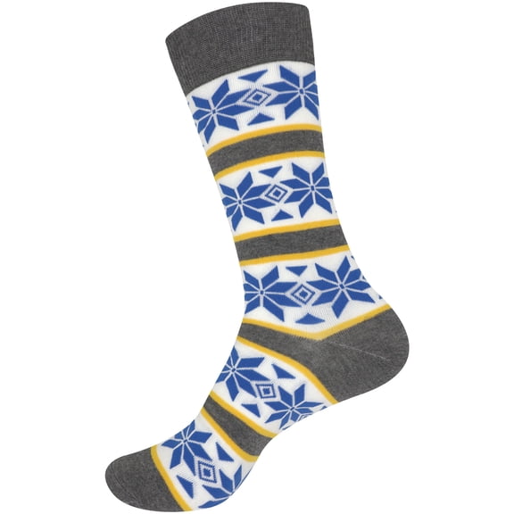 BambooMN Men's Christmas Crew Socks - Cotton Novelty Holiday Designs - Blue Pattern - 1 Pair