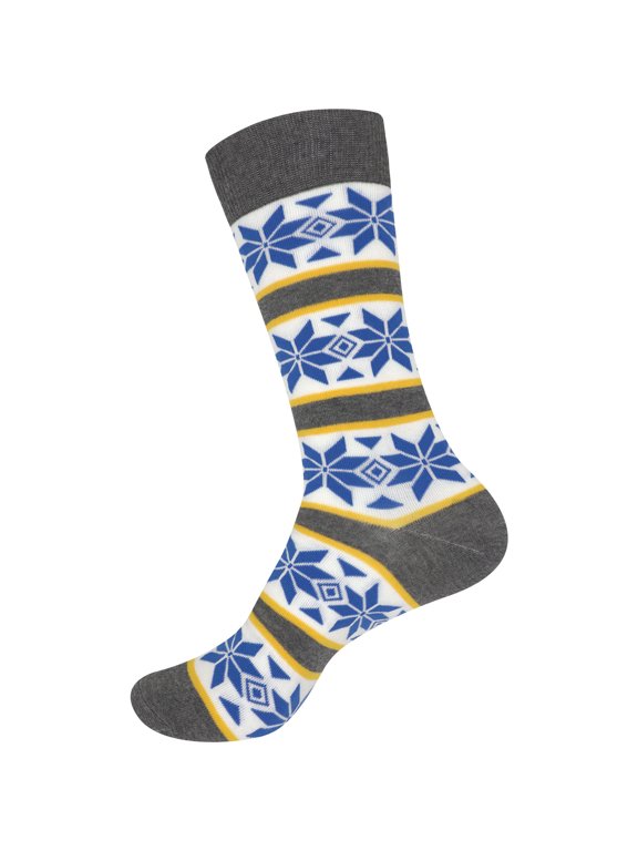 Men's Christmas Crew Socks - Cotton Novelty Holiday Designs - Blue Pattern - 1 Pair