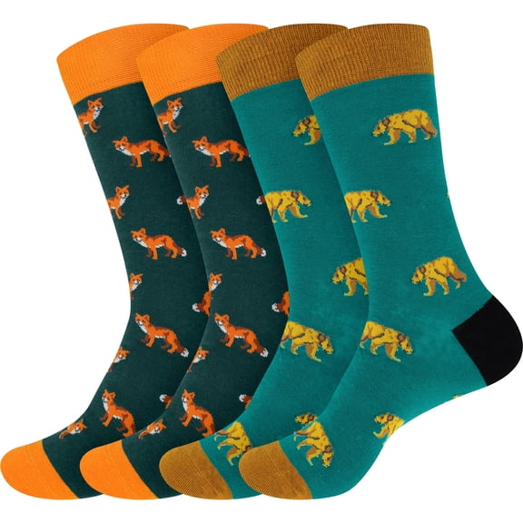BambooMN Men's Cotton Novelty Fun Design Socks - Assortment 4B - Regular - 4 Pairs