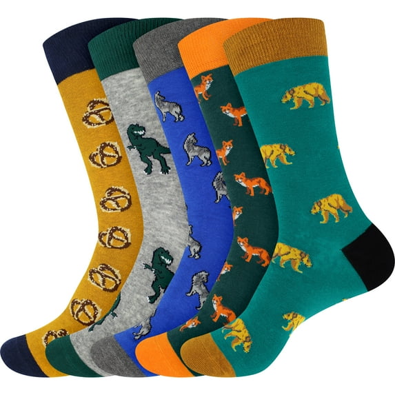 BambooMN Men's Cotton Novelty Fun Design Socks - Assortment 5A - Regular - 5 Pairs