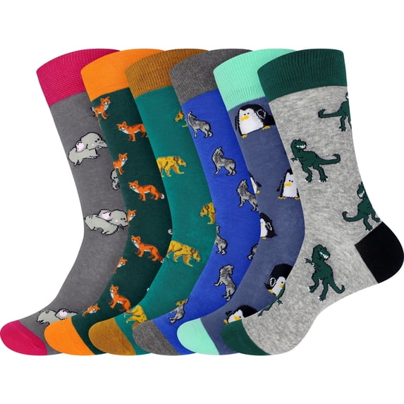 BambooMN Men's Cotton Novelty Fun Design Socks - Assortment 6B - Extra Large - 6 Pairs