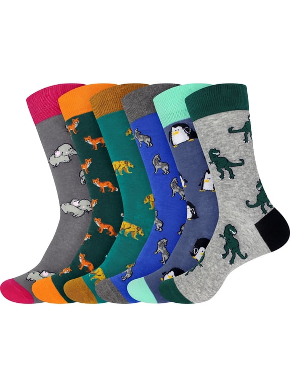 Men's Cotton Novelty Fun Design Socks - Assortment 6B - Extra Large - 6 Pairs