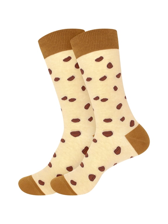 Men's Cotton Novelty Fun Design Socks - Coffee Beans - Regular - 2 Pairs