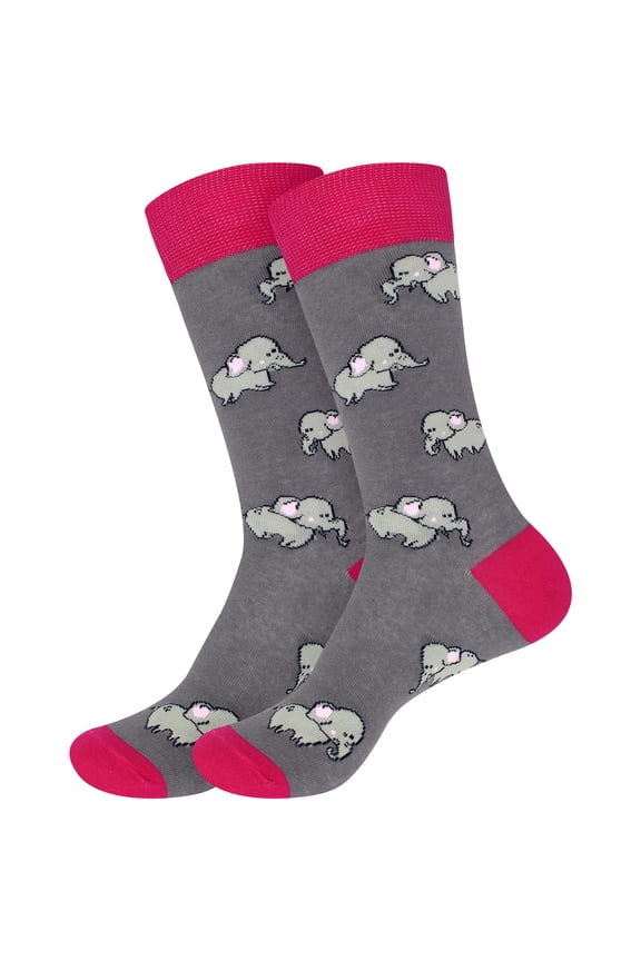 Men's Cotton Novelty Fun Design Socks - Elephants - Extra Large - 2 Pairs