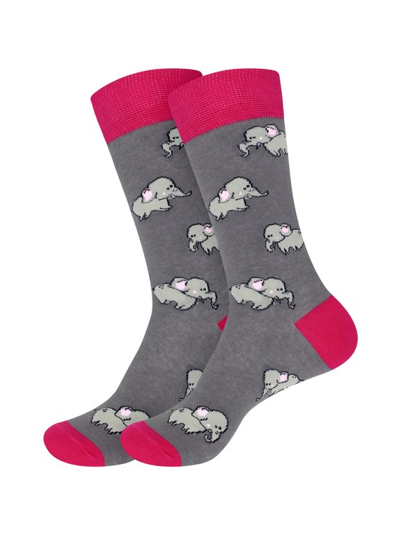Men's Cotton Novelty Fun Design Socks - Elephants - Extra Large - 2 Pairs