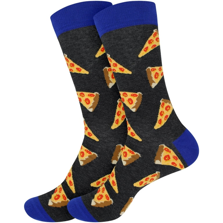 BambooMN Men's Cotton Novelty Socks - Pizza Slices - S/M - 2 Pairs