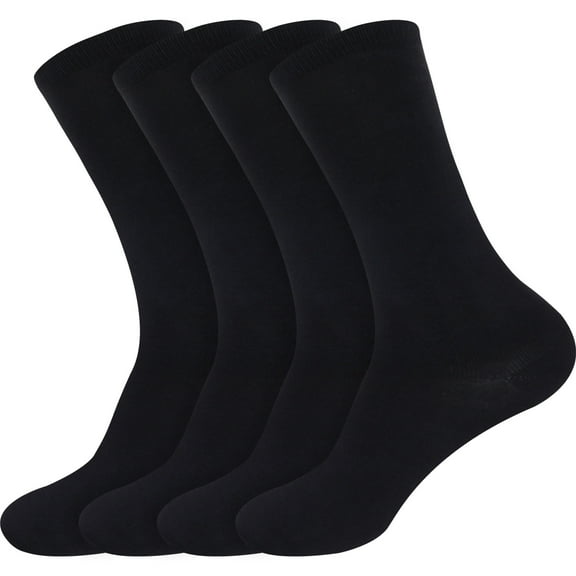 BambooMN Men's Extra Large Rayon from Bamboo Fiber Moisture Wicking Luxury Antibacterial Casual Dress Mid-Calf Socks - Black - 4prs, Size 10-14