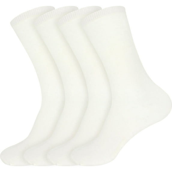 BambooMN Men's Extra Large Rayon from Bamboo Fiber Moisture Wicking Luxury Antibacterial Casual Dress Mid-Calf Socks - White - 4prs, Size 10-14