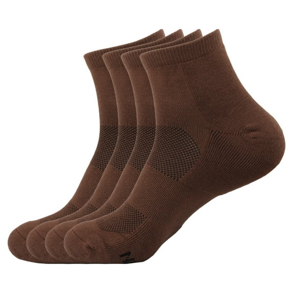 BambooMN Mens Rayon from Bamboo Athletic Quarter Crew Socks for Home Travel Work and Sport - Extra Large - Brown - 4 Pairs
