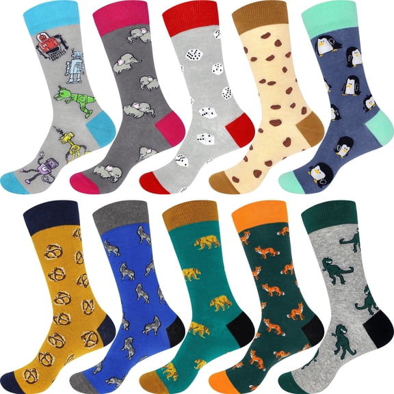 BambooMN Women's Fun Novelty Crew Socks - Soft Combed Cotton - Assortment 10C - 10 Pairs