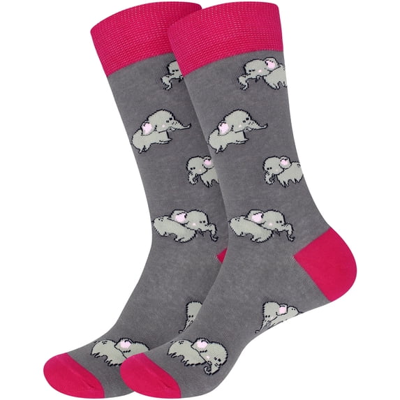 BambooMN Women's Fun Novelty Crew Socks - Soft Combed Cotton - Elephants - 2 Pairs