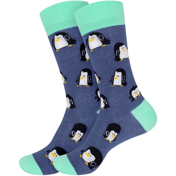 BambooMN Women's Fun Novelty Crew Socks - Soft Combed Cotton - Penguins - 2 Pairs