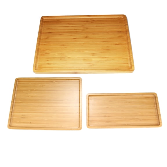 BambooMN Organic Bamboo Tea Serving Coffee and Breakfast Tray Sets - Small, Medium, Large - 3 Tray Set - Rounded Edge Trays