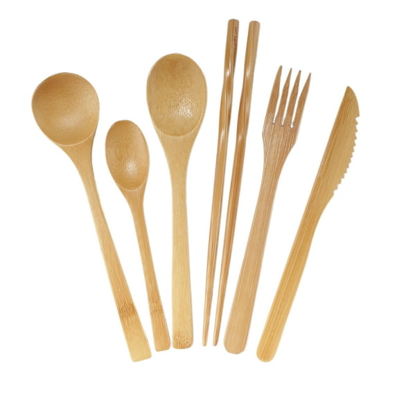 BambooMN Organic Reusable Bamboo Utensil Set 3 Spoons Fork Knife and Chopsticks - 100 Sets