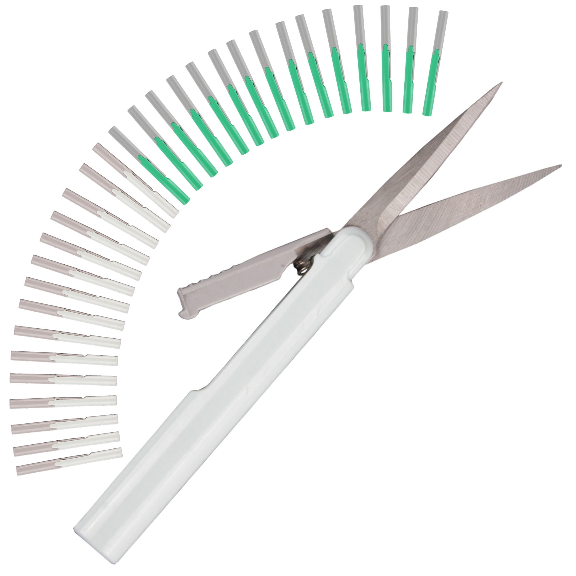 BambooMN Penblade Pen-Style Portable Travel Scissors Bulk Pack - Green & Sage - 15 Pairs Each