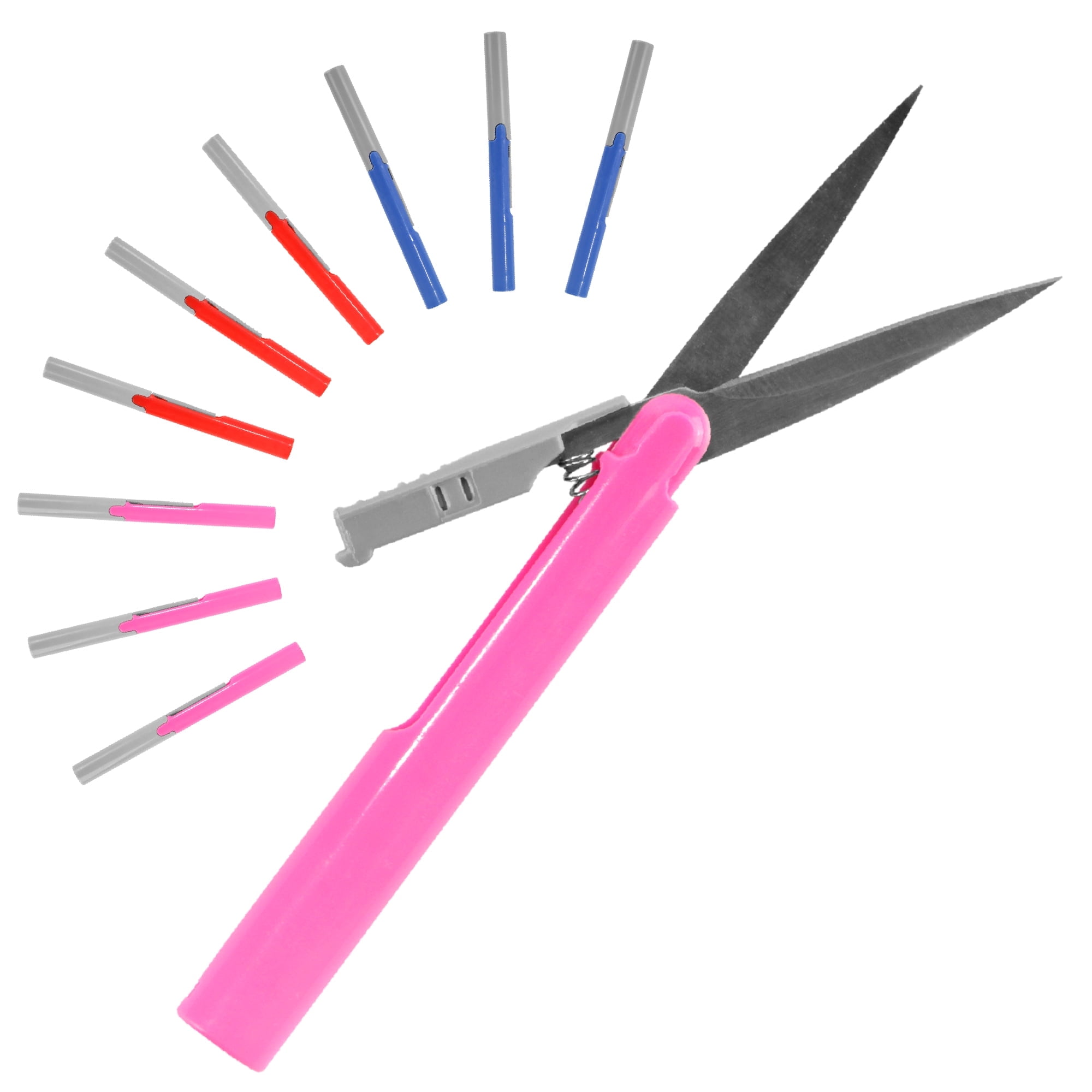 BambooMN Penblade Pen-Style Portable Travel Scissors - Pink, Red, & Deep Blue - 3 Pairs Each
