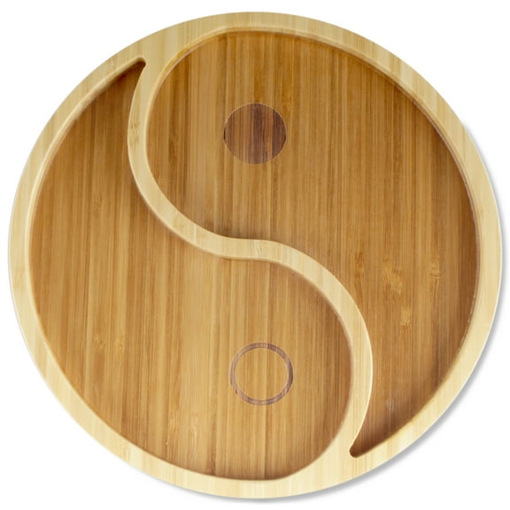 BambooMN Portion Control Plates - 9" Bamboo Ecoware Reusable Dinnerware Divided Round Plates for Adults and Kids, Yin Yang, 4 Pcs