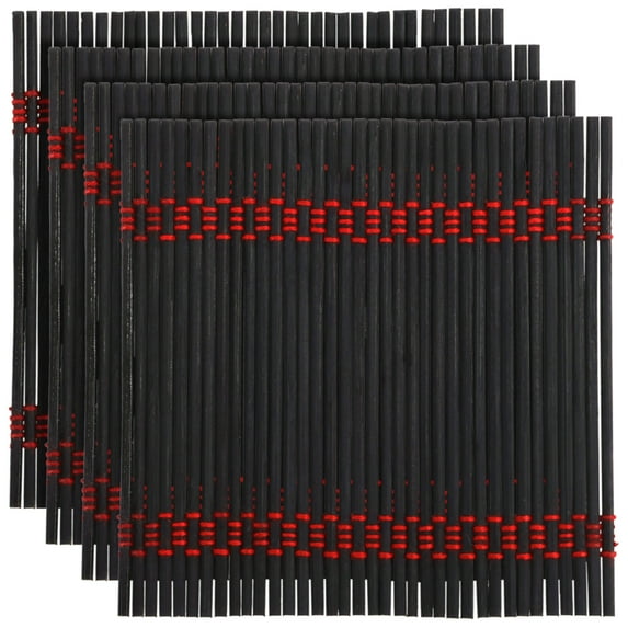 BambooMN Premium Bamboo Matchstick Coasters - 4.25" x 4.25" - Black - 32 Pieces