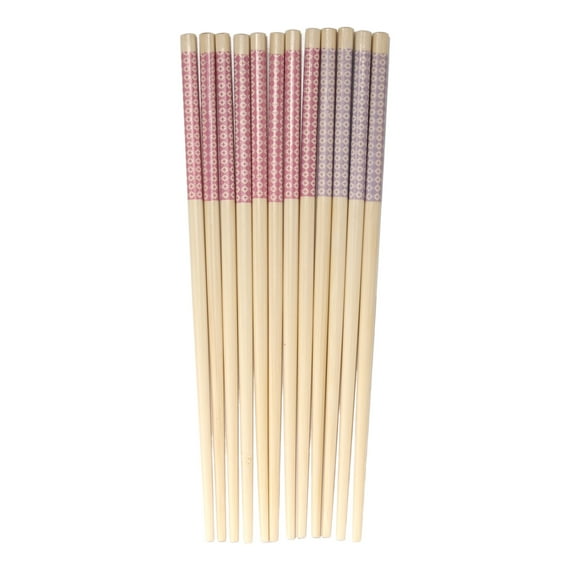 BambooMN Premium Reusable Japanese Bamboo Chopsticks, Diamond Checkered Pattern, 9.5 inch - Pink and Purple - 120 Pairs