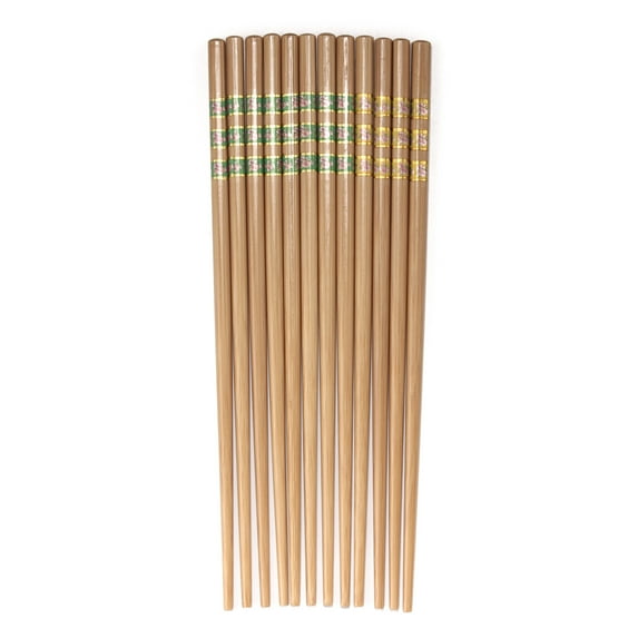 BambooMN Premium Reusable Japanese Bamboo Chopsticks, Flower Print with Gold Stripes, 9.5 inch - Green and Yellow - 12 Pairs