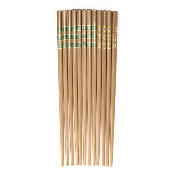 BambooMN Premium Reusable Japanese Bamboo Chopsticks, Flower Print with Gold Stripes, 9.5 inch - Green and Yellow - 120 Pairs