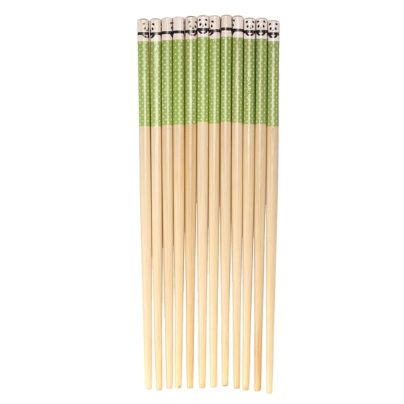 BambooMN Premium Reusable Japanese Bamboo Chopsticks, Polka Dot Panda, 9.5 inch - Green - 120 Pairs