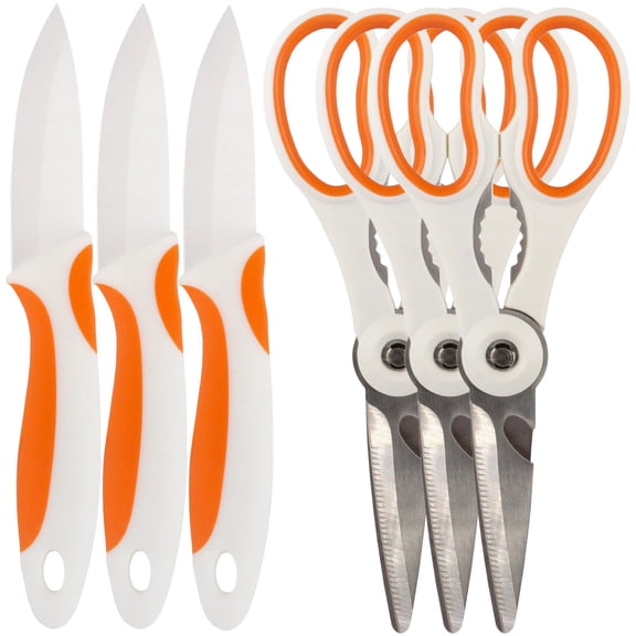 BambooMN Premium Stainless Steel 4-in-1 Kitchen Shears with Paring Knife Set - 3 Sets