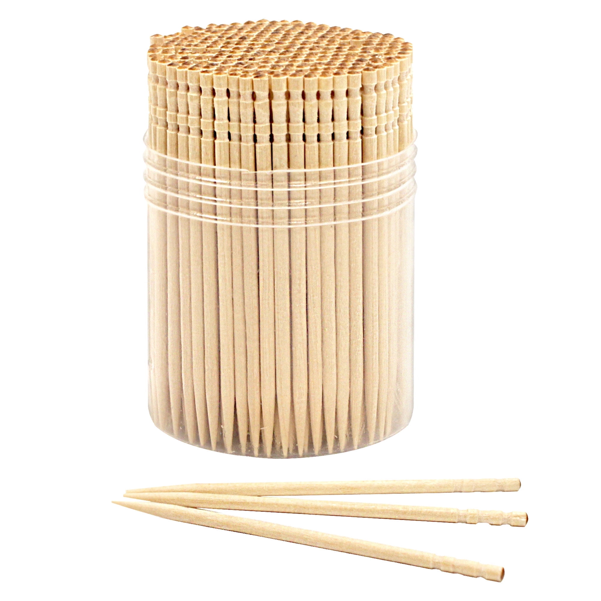 BambooMN Premium Wooden Round Toothpicks with Storage Holder for Food Drink Appetizer Party Supplies or Teeth - 30 Packs of 300 Pieces
